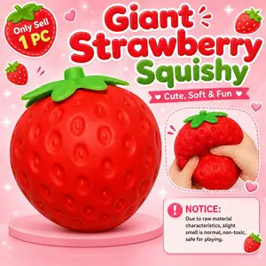 Giant Strawberry Squishy, Strawberry Squishy Squeeze Toy, Realistic Strawberry Slow Rising Stress Ball, Fruity Fidget Toy Stress Reliever, Anxiety Relief Sensory Squishy Toy for Adults Kids, Party Favor & Desk Decor