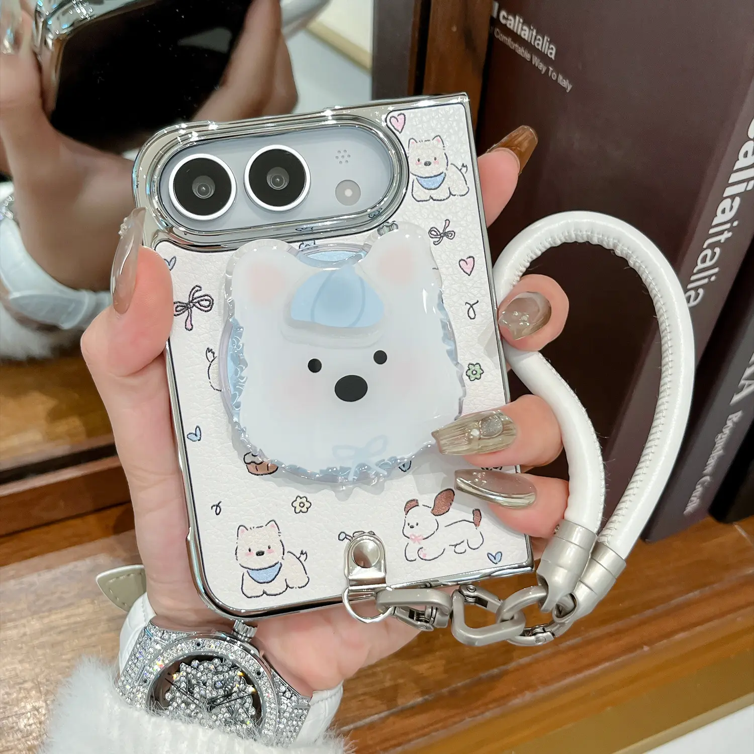 iPhone Duo iPhone 18 Fold Case with Westie Dog Magnetic Stand, Cute Shockproof Foldable Phone Case, Protective Cover for Women & Girls