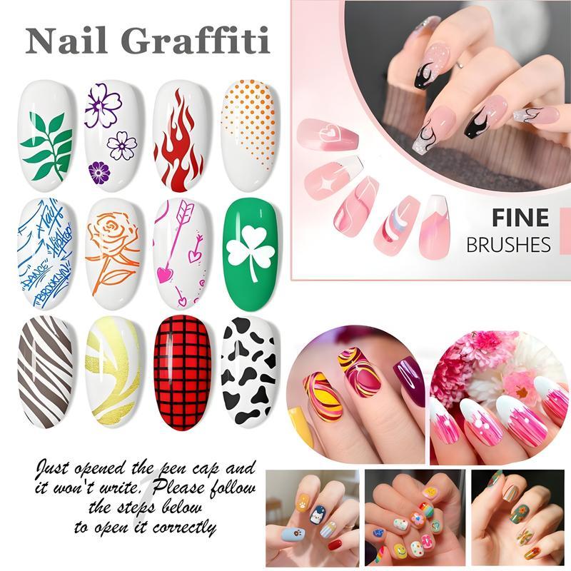 【Valentine's Day】12 Color 3D Nail Art Pens Set 0.5MM Precision Tips for Detailed Dotting & Painting DIY Manicure Tools Non-Toxic Materials for Safe Nail Art