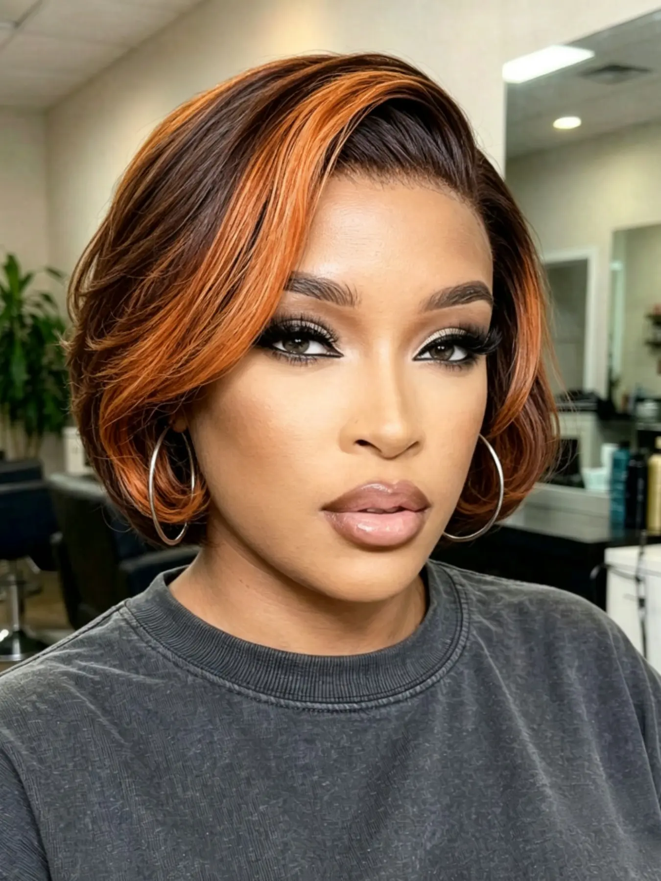 13x4 Lace Front Human Hair Wig, 4/350 Highlight Color Side Part Short Bob Wig, Natural Soft Curly End Daily Wig, Natural Looking Wigs