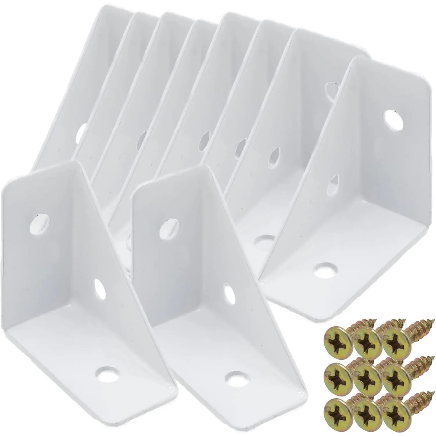 10-Pack White Metal Corner Shelf Brackets 1.5inch 90  | 38x38mm brace size, desk cabinet  support,  board frame fit, furniture repair reinforcement, includes mounting screws