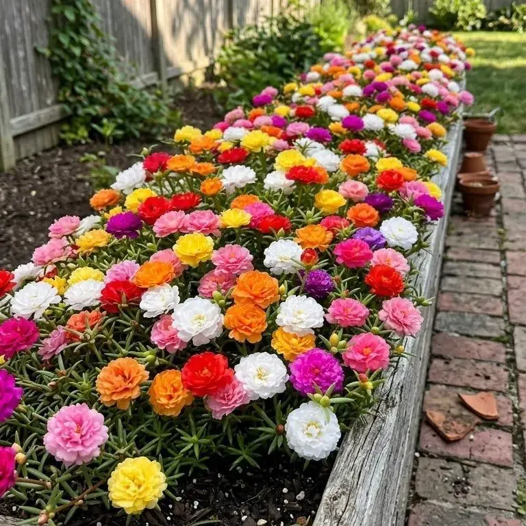 Double Flowered Portulaca Moss Rose Seeds - Non-GMO, Drought-Tolerant, Easy-to-Grow Seed Packet with Vibrant Mixed Colors, Large Blooms for Containers (Container Plants), Hanging Baskets, Pollinator Attraction