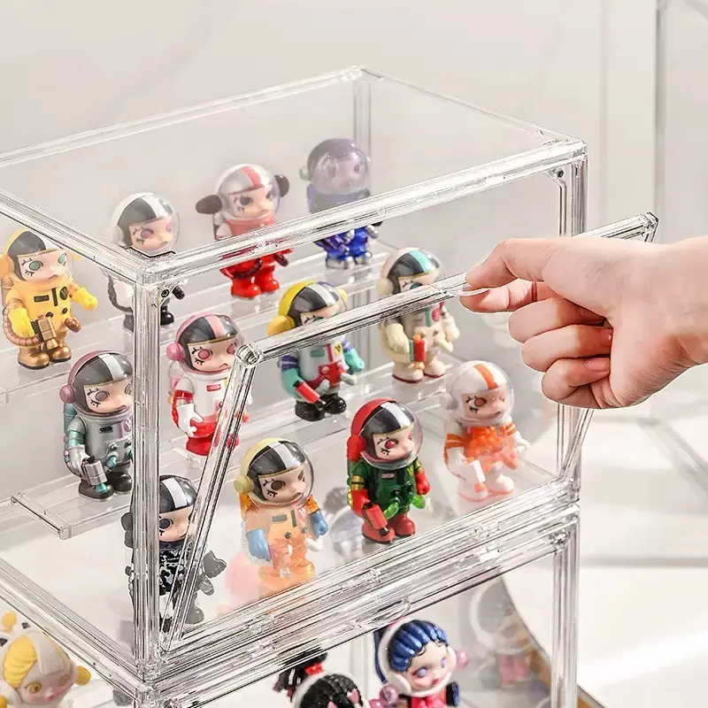Thick Transparent Acrylic Display Cabinet, Dustproof Stackable Large Capacity Storage Rack, Magnetic Door Handbag Shoe Cosmetic Organizer
