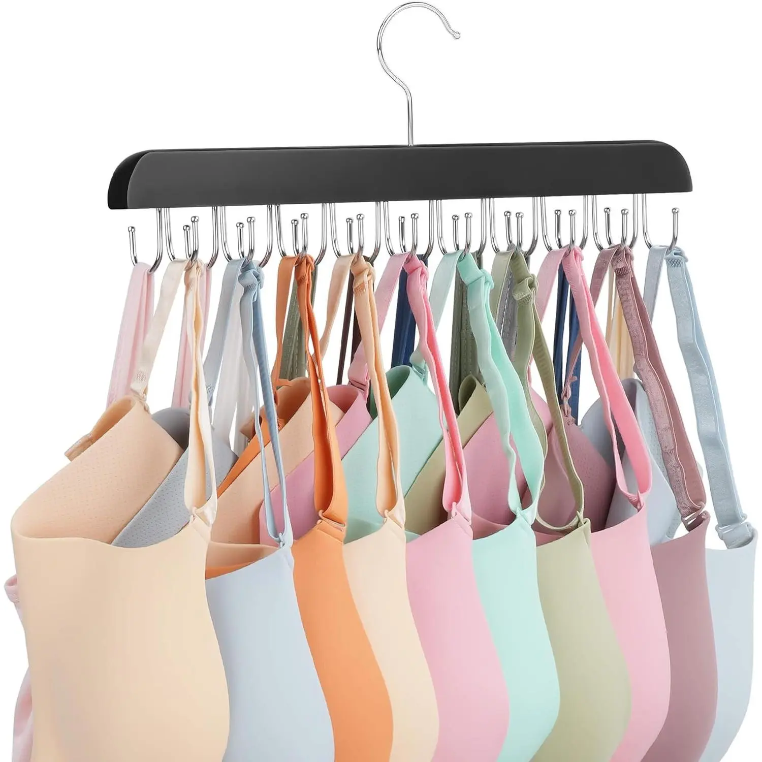 Bra Hanger,  Top Hanger, Bra Hangers for Closet Organizer, Wooden Closet Organizer with 20 Adjustable Hooks, Space-Saving Storage for Bras,  Tops, and Belts, Black