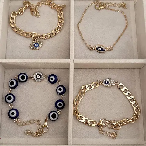Evil Eye Design Bracelet Set, Fashion Jewelry for Party, Daily Clothing Decor, Trendy All-match & Exquisite Jewelry for Birthday Gift, Trendy Stack Bangle, Bangles Set, Stacking Bangles, Bracelets Jewelry, Fashionable Bracelet Style