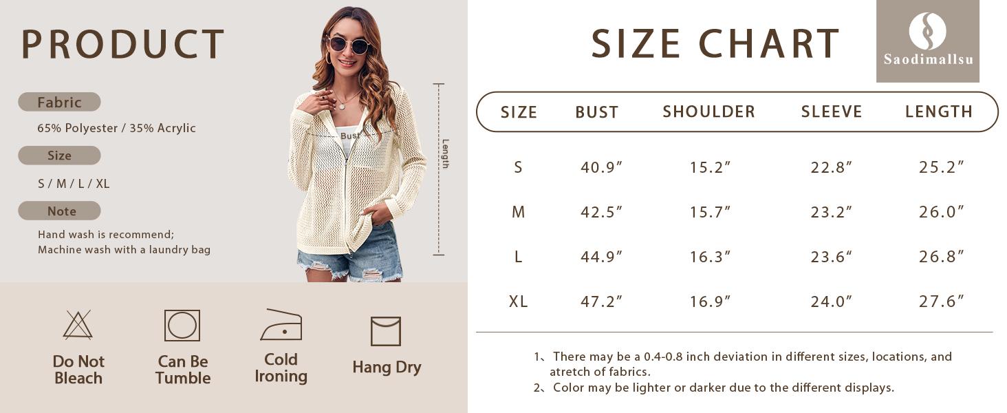 Saodimallsu Women's Crochet Lightweight Cardigan Zip Up Hooded Long Sleeve Knit Sweater Mesh Beach Swim Cover Up for Summer SpringStatements Swimsuit Coverup Saodimallsu Women's Crochet Lightweight Cardigan Zip Up Hooded Long Sleeve Knit Sweater Mesh Beach Swim Cover Up for Summer SpringStatements Swimsuit Coverup