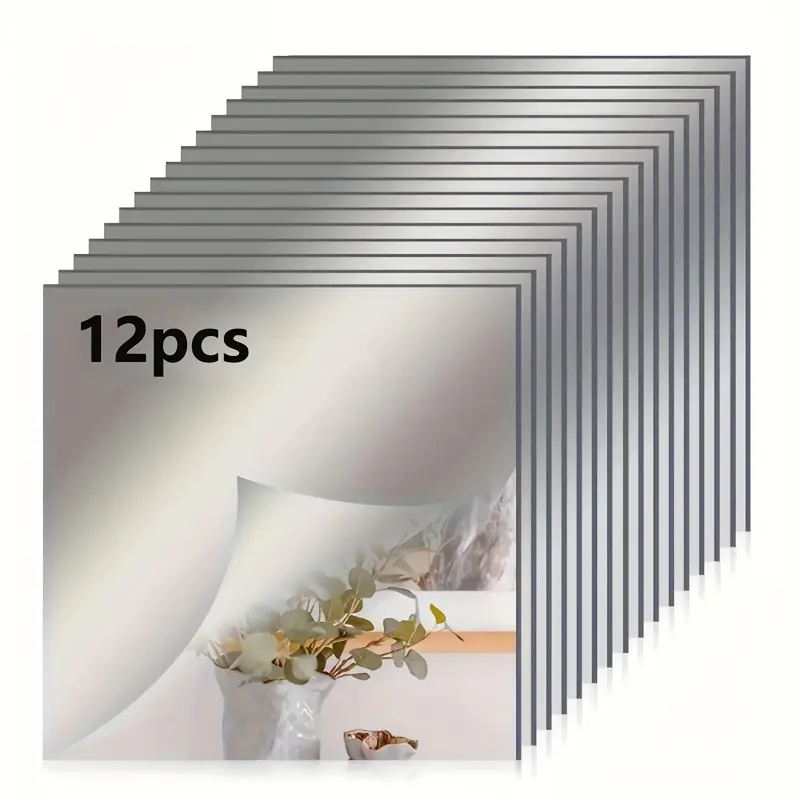 12pcs Decorative Acrylic Wall Mirrors, Self-Adhesive Full-Length Mirror Panels, Modern Home Decor, Bedroom Decorations, Bathroom & Living Room Mirrors, Easy Installation