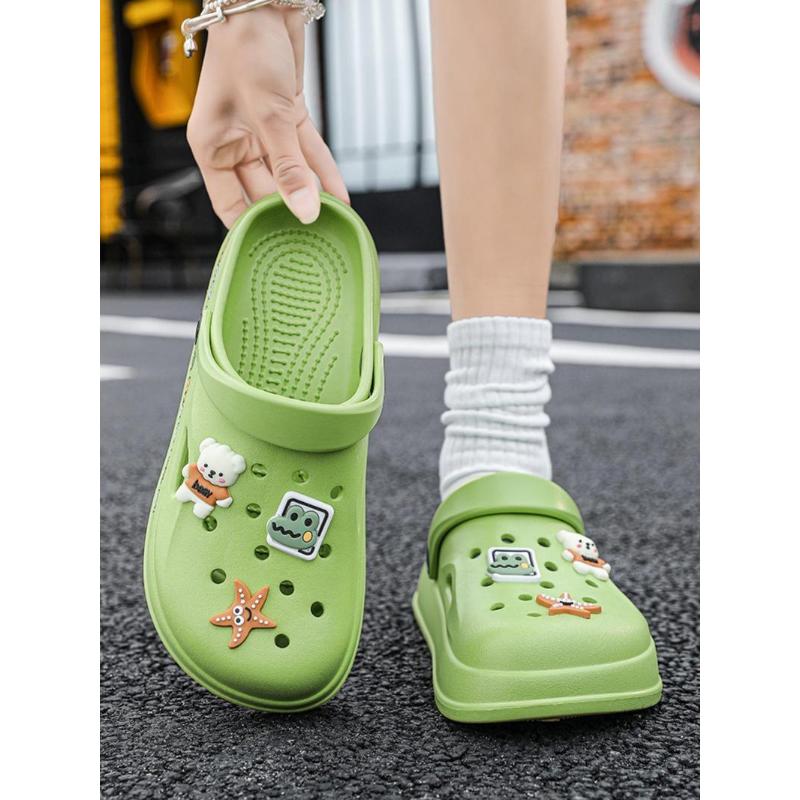 (New)Women's Cute Cartoon Bear & Flower Decor Clogs, Casual Comfortable Breathable Clogs, Fashionable Shoes for Outdoor & Beach