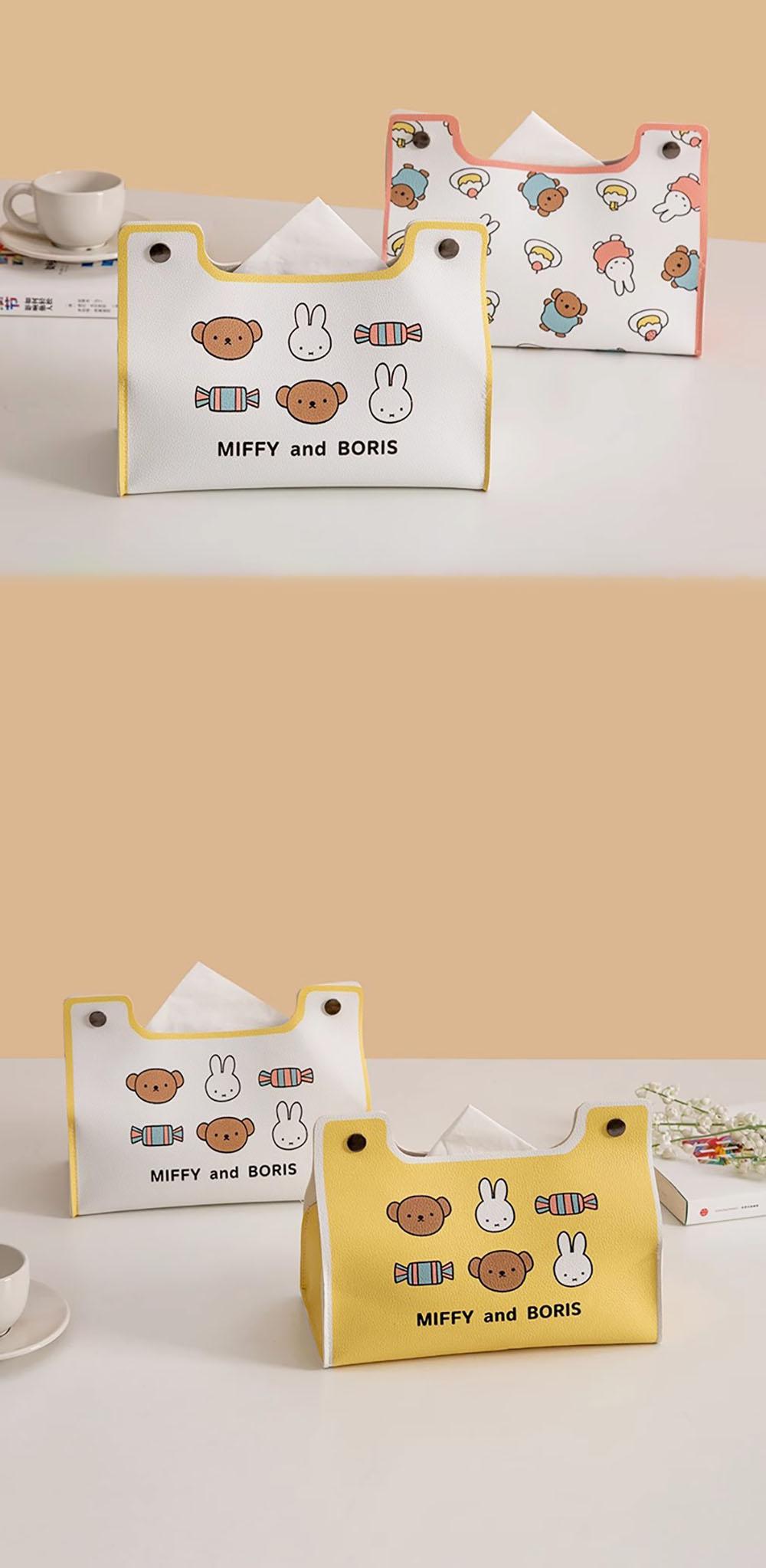 Kawaii Miffy New Cute Tissue Box Cartoon Rabbit Printing Pu Waterproof Simple Style Household Desktop Storage Bag Girl Gift
