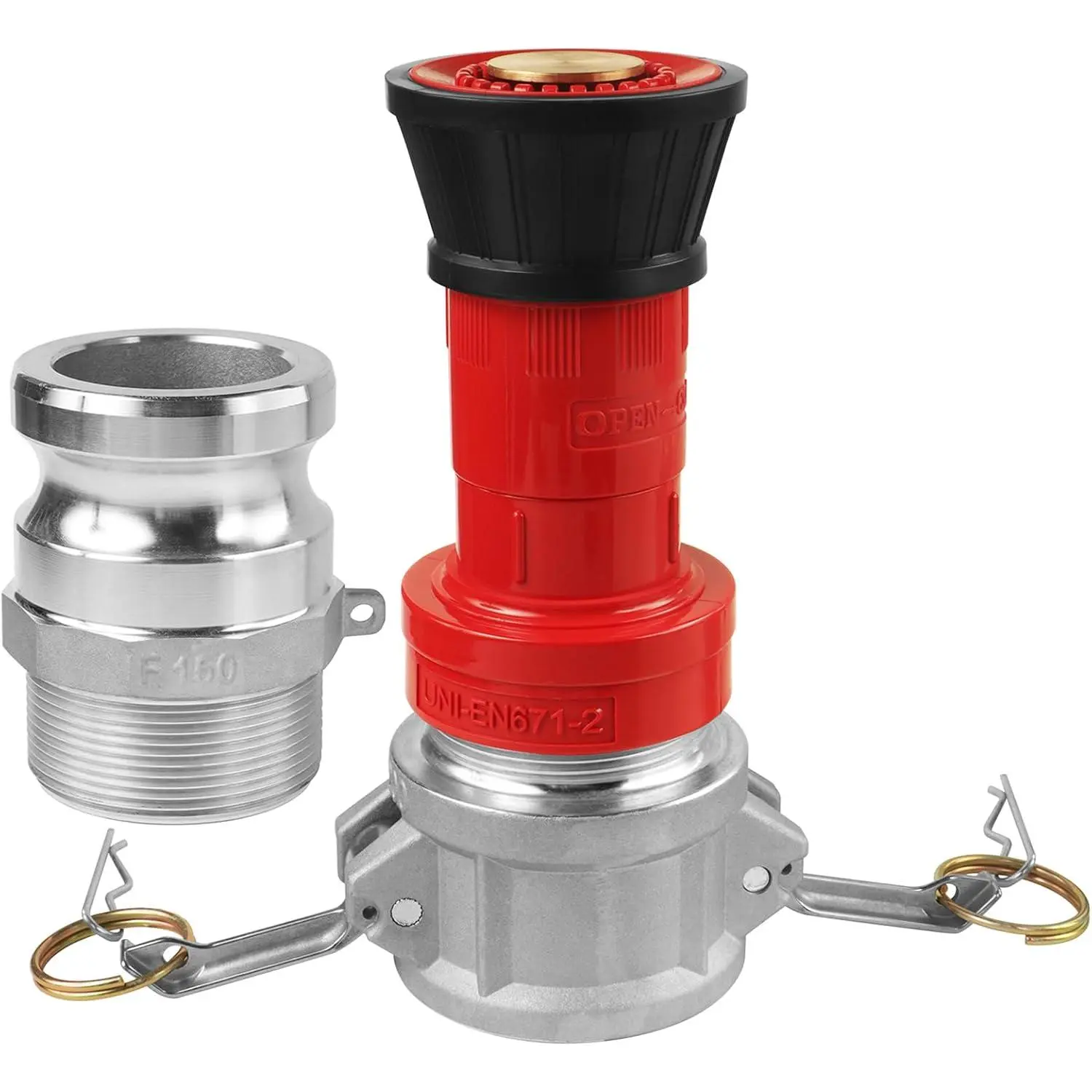 Fire Hose Nozzle 1-1/2 inch NPSH Heavy-Duty 1.5" Fire Hose Nozzle | Constant Flow Fog Nozzle with 2 count 1.5"  Camlock Fitting Coupling Fire Equipment, Resistance