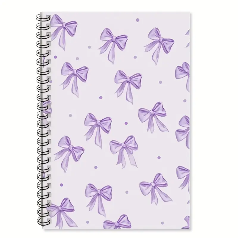 14.48×21.08 cm Purple Bow Spiral Notebook - Premium College Ruled Paper, Ideal for School, Office Use, and as a Gift for Friends, Family, Educators and Students, Notebook