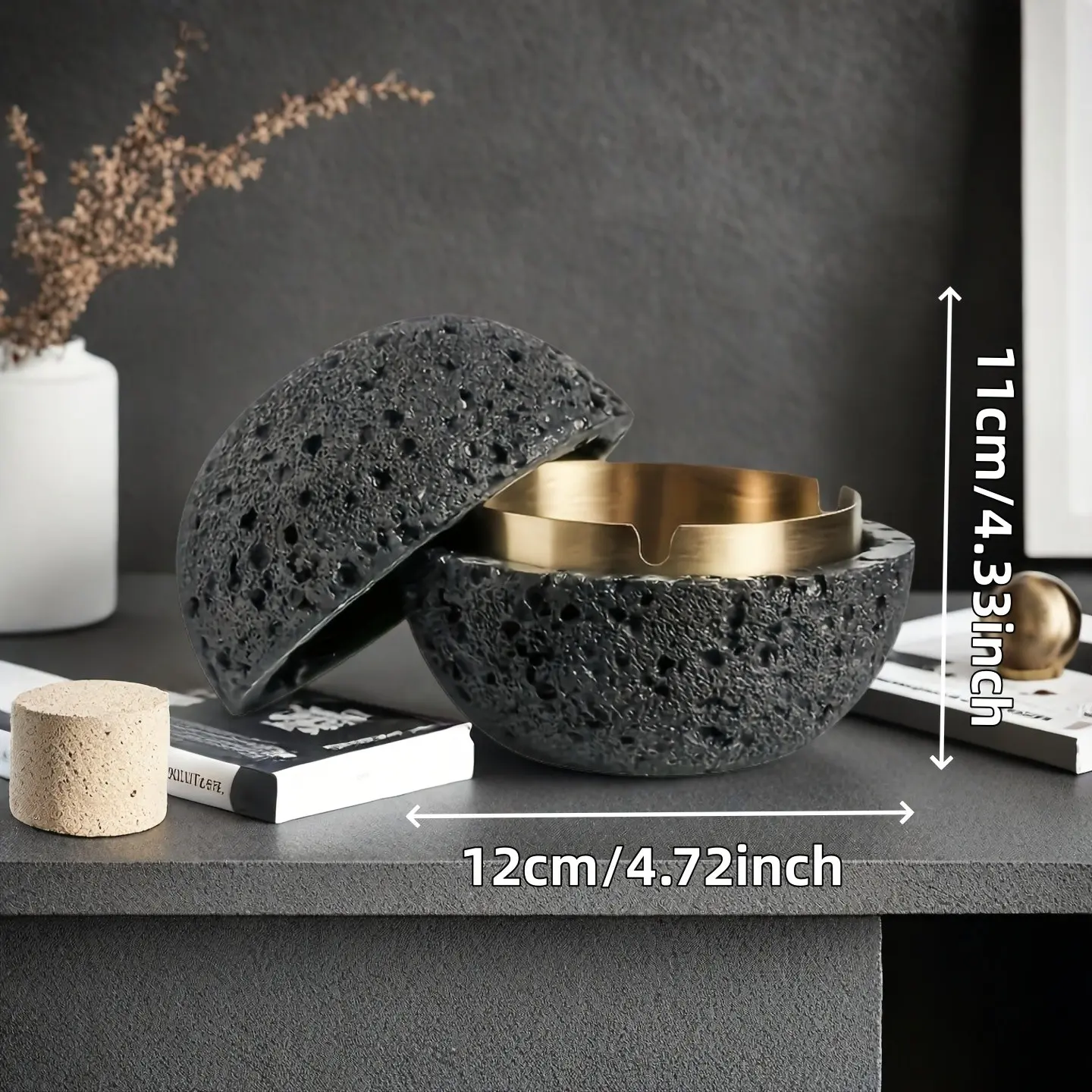 Nordic Industrial Style Ashtray, Handcrafted Natural Texture, Decor, Detachable Stainless Steel Bowl, Easy Clean, Ideal Gift for Father's Day