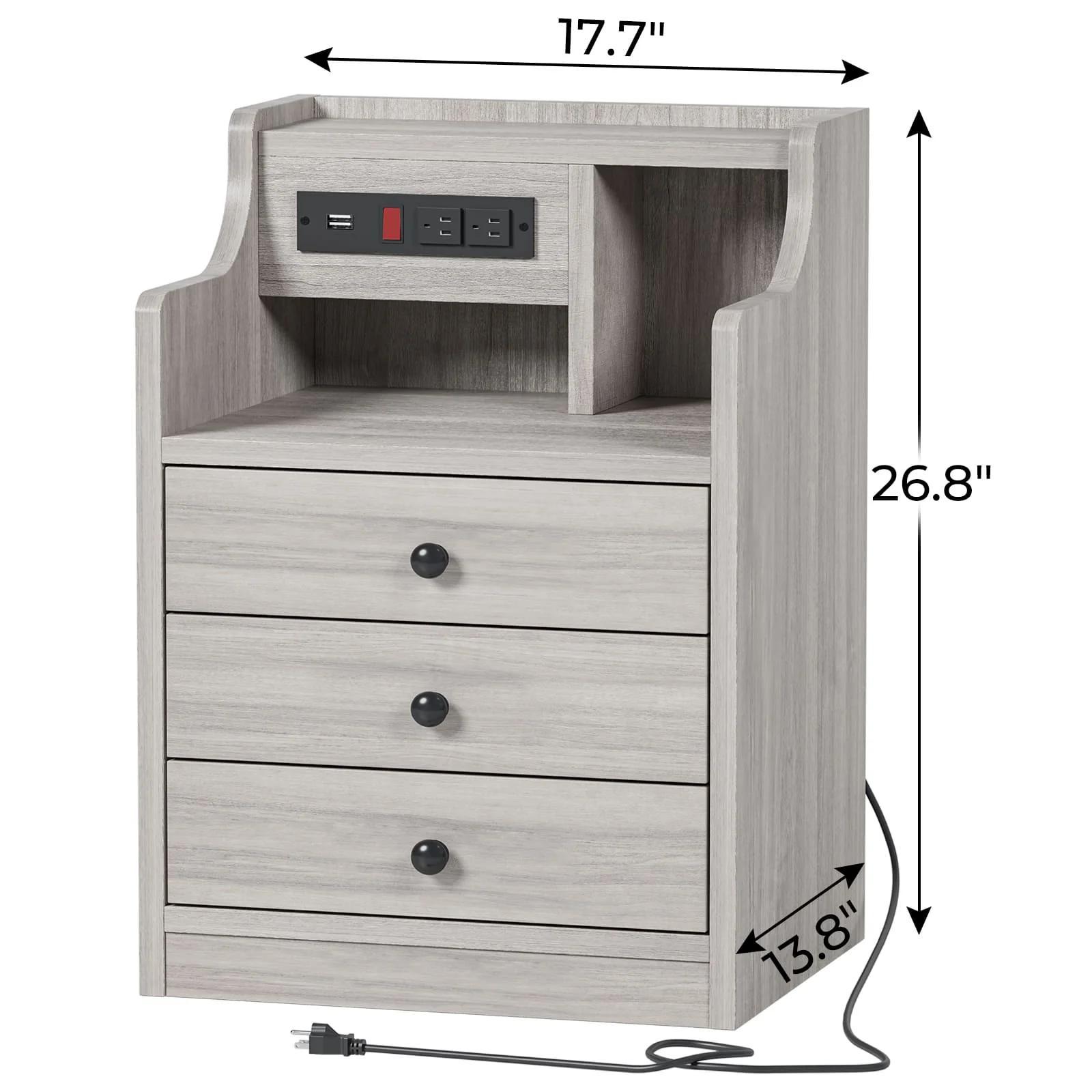 Sikaic Grey Nightstand with 3 Drawers & Charging Station Modern Bedside Table 2 USB Ports 2 Outlets for Phones Tablets Ideal for Bedroom Essentials Sikaic Grey Nightstand with 3 Drawers & Charging Station Modern Bedside Table 2 USB Ports 2 Outlets for Phones Tablets Ideal for Bedroom Essentials