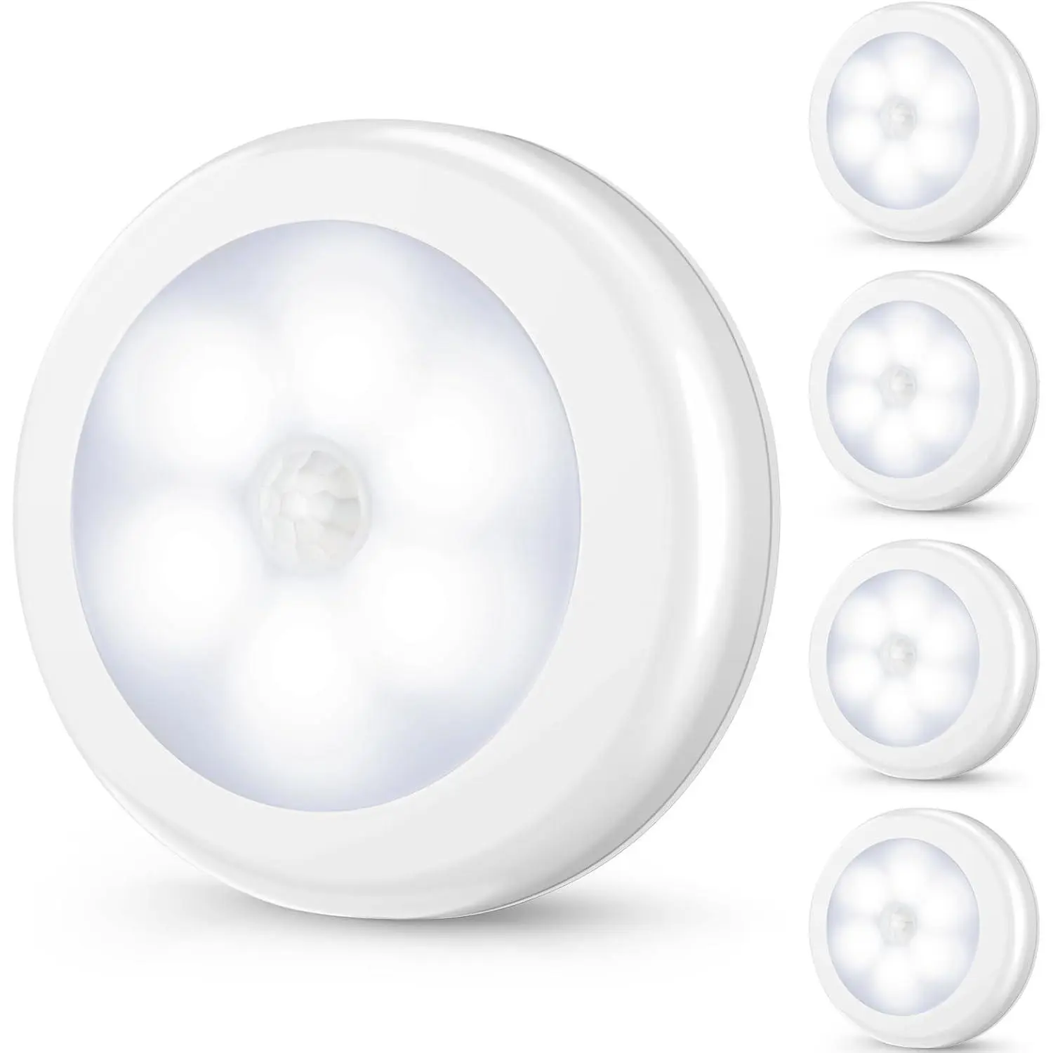 4 Pack Motion Sensor LED Night Light, Cordless Battery-Powered Stick-on Magnet Closet Lights, Safe Lights for Stairs, Cabinet, Cool White