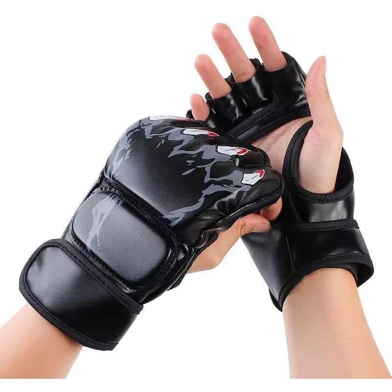 Enhanced Half-Finger Boxing Gloves MMA UFC Punching Bag Gloves with Adjtable Velcro Wrist Band (Size: M&L