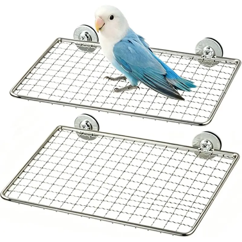 2pcs Bird Perch for Cage, Open-Grid Parrot Stand Platform, Flat Bird Cage Accessories for Small Birds Cockatiel, Conure, Budgie, Parakeet