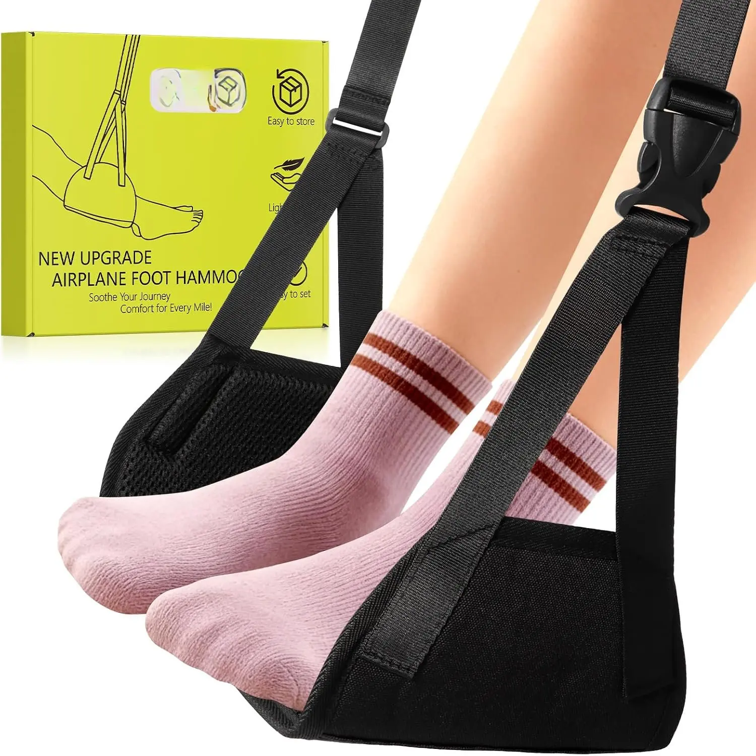 Airplane Foot Hammock, Travel Essentials Thickened  Foot Rest for Plane Travel with Adjustment Strap, Long Flight  Haves (1-pcs Black)