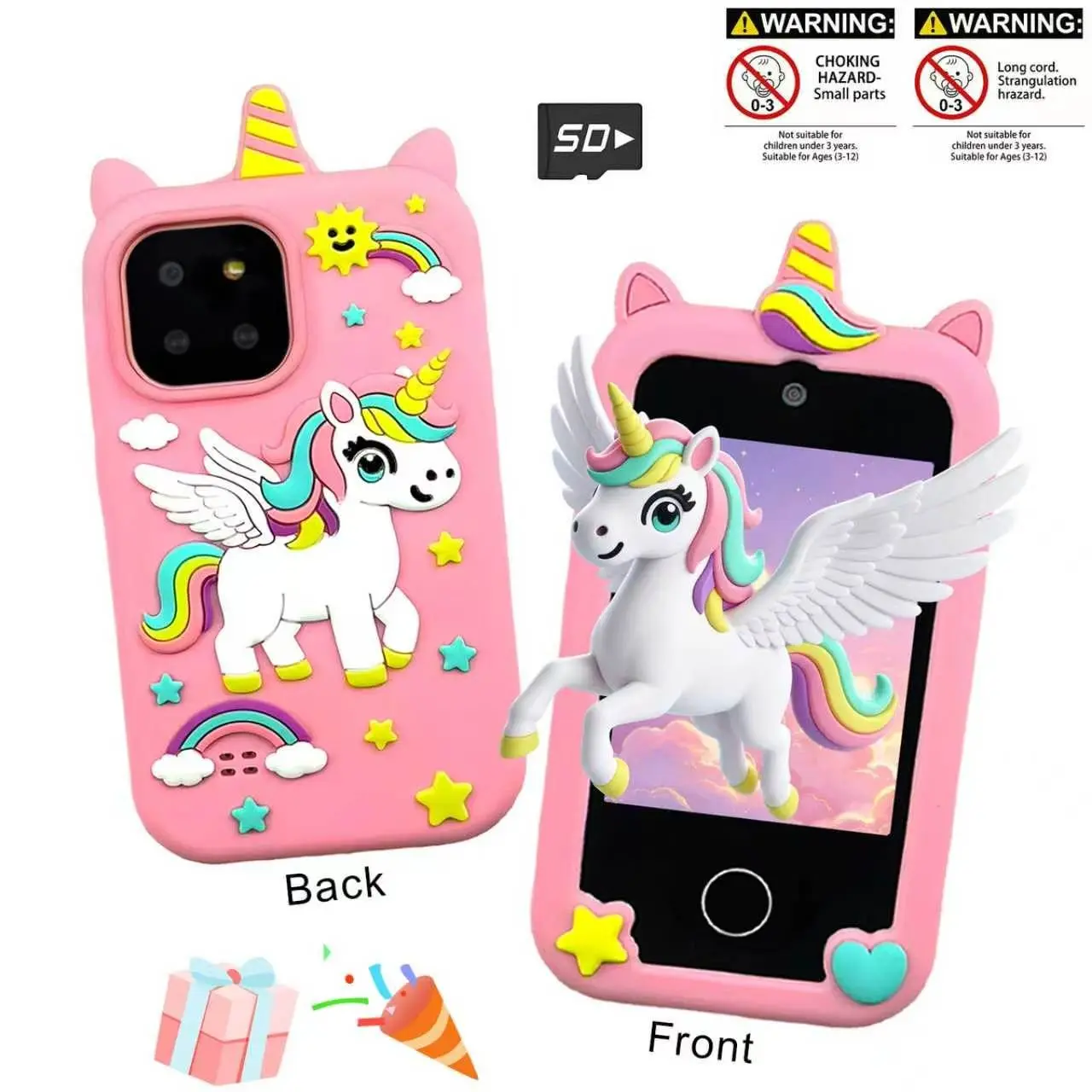 Kids Smart Digital Phone, Nice Present Option for Birthdays and Different Festivals, Multi‑Functional Educational Play‑and‑Learn Toy for Boys and Girls Aged 3‑12, Free SD Card Included.
