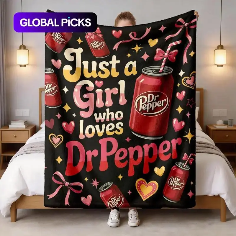 Dr Pepper Sweetheart Theme Classic Flannel Texture Graphic Print Throw Blanket, Large, Soft Warm Lightweight, for Home Office & Sofa, Great Gift #GLOBAL PICKS