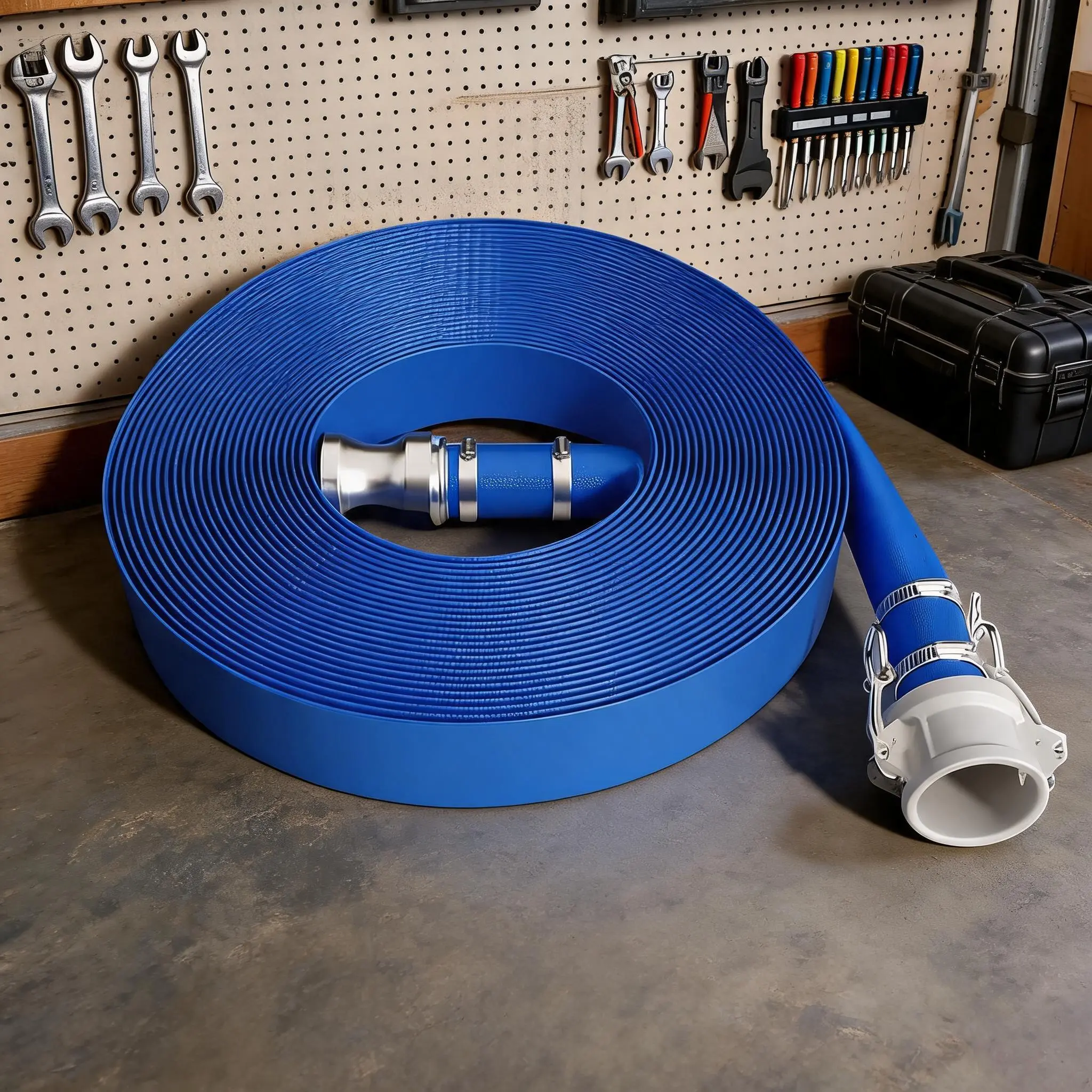 87 PSI Heavy Duty PVC Pool Backwash Hose, Kink-Resistant Lay Flat Discharge Pipe with Aluminum Camlock Quick Connect for Pool Maintenance