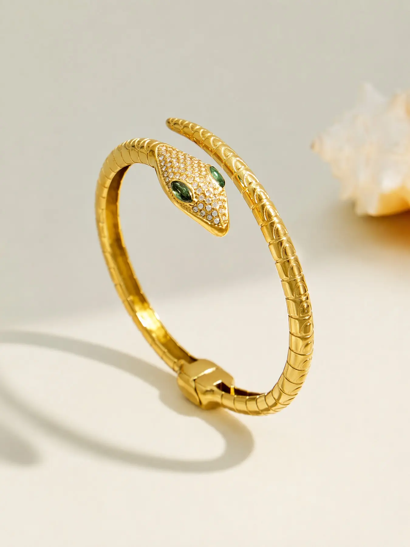 European and American Style Snake Bracelet, Stainless Steel Full Diamond Eye Snake Head Open Ring, Unique Fashion Accessory