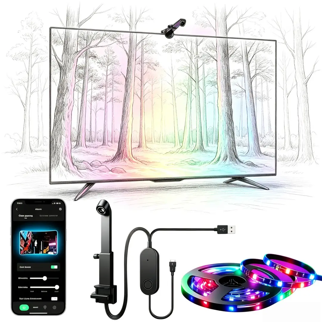 Smart LED TV Ar Sensor Backlight Lamp, Color Sensing, Music Sync, APP Control, for 35-75 Inch Tvs, Rgbic Strip Light, Living Room Decor, Rgbic Led Lights