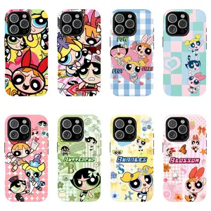 Kawaii Powerpuffs Anime Girls Film Shell Painting Cute Phone Cases For iPhone 17 Promax Pro Air 16 Plus 15 14 13 12 11 and SS Galaxy S22 S23 S24 S25 S26 Shockproof Protective Cover Best Gifts of Christmas Halloween Birthday Valentine, Accessories, Smartp