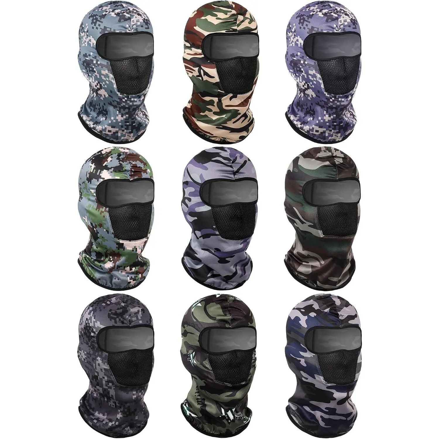 9 Pcs Camo Balaclava Ski Mask Full Face Mask Breathable Sun Hood for Men Women Summer Motorcycle Outdoor Activity