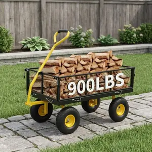 900LBS Heavy Duty Steel Garden Cart Removable Mesh Sides 10 Inch All Terrain Wheels Convertible Flatbed and 180 Degree Rotating Handle Practical Utility Wagon for Lawn Garden and Backyard