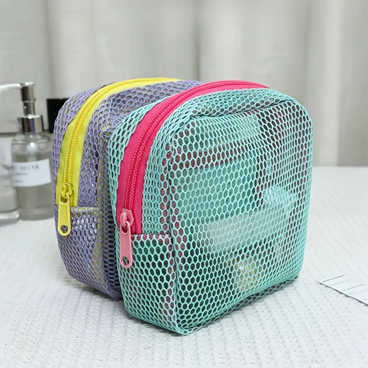 Clear Mesh Cosmetic Bag, Portable Makeup & Toiletry Organizer with Zipper, Foldable Travel Storage Pouch for Skincare, Beauty Essentials, Gym, Camping, Vacation & Everyday Carry