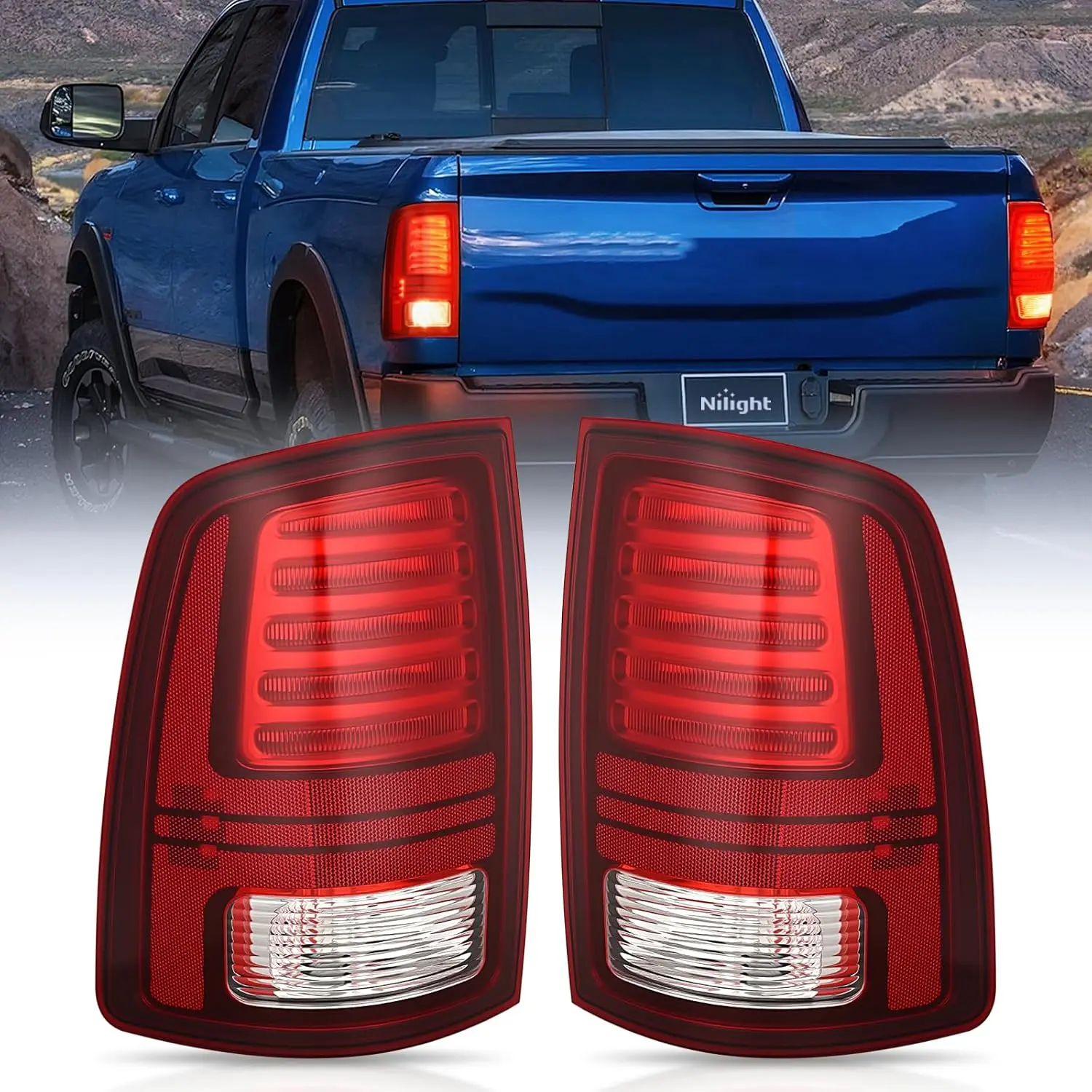 Nilight LED Taillight Assembly with LED Bulb Light, Brake Signal Rear Lights for 2013-2018 Dodge Ram 1500, 2014-2018 Ram 2500/3500 (Driver & Passenger Side), Driver Side