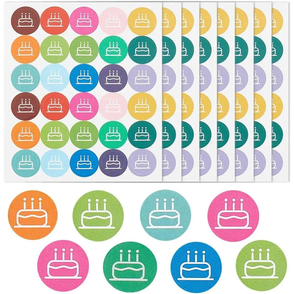 2400 count/80 Sheets Birthday Cake Stickers 0.5 Inch Cake Birthday Reminder Sticker Self-Adhesive Planner Calendar Sticker PVC Calendar  for Daily Plan Journals Schedule DIY Scrapbooking