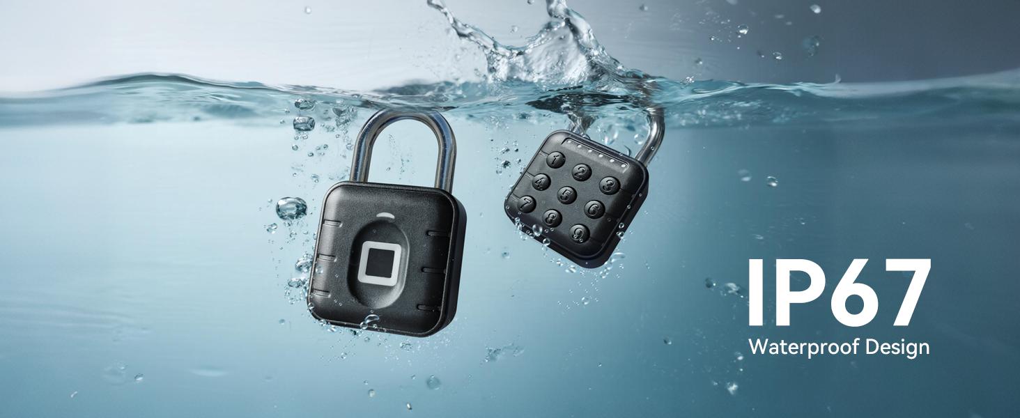 Padlock, Locker Lock, Gym Lock with TUYA App, IP67 Waterproof, 10 Fingerprints, Stainless Shackle for School Locker, Fence, Gym Locker & Gatres