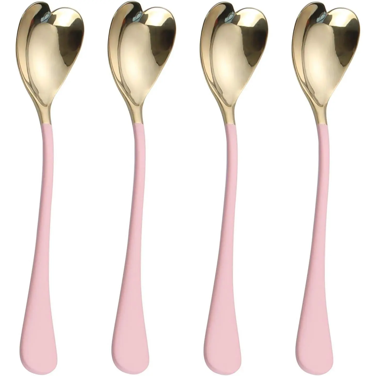 4 Pieces Dessert Spoons, 6.7 inches,Pink Heart Shaped, 18/10 Stainless Steel Ice Cream Spoons