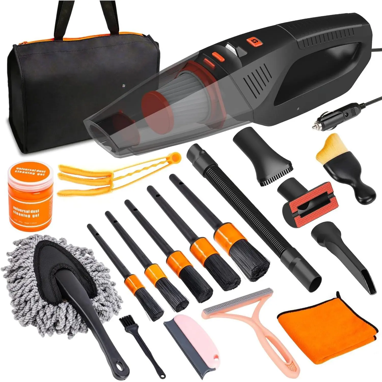Cleaning Kit 19 count,  Interior Detailing Kit with 12000PA High Power Handheld 12V Corded Vacuum, Detailing Brush Set, Cleaning Gel, Complete  Vacuum Cleaner with Storage Bag for Men & Women