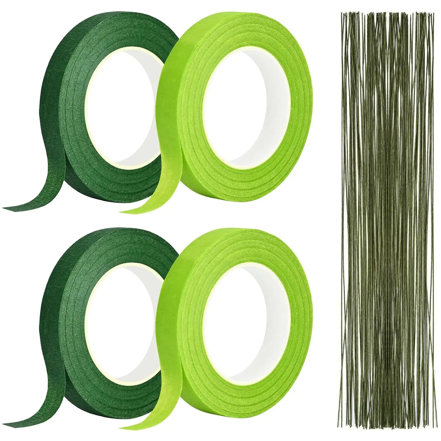 Floral Tape and Wire Crafting Kit - 1/2 Inch Green Stretch-Crepe Paper Florist Tape, 22 Gauge Floral Wire Stems for DIY Crafters, Wedding Bouquets, Stem Wrapping