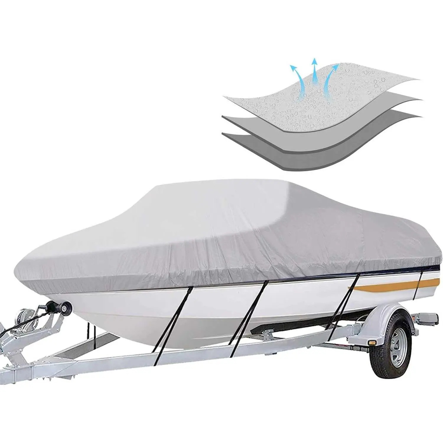 iCOVER Trailerable Boat Cover- 17'-19' Heavy Duty Waterproof Tarp Covers with Storage Bag, Fits V-Hull, Fish&Ski, Pro-Style, Fishing, Runabo DL260808C05
