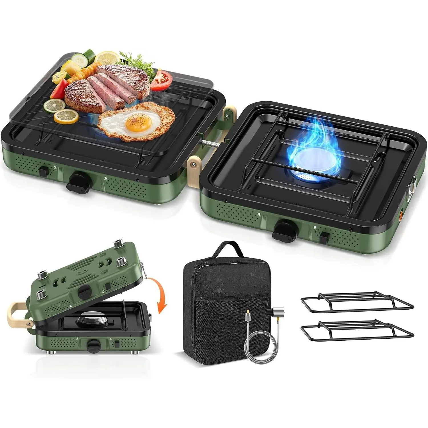 2-Burner Foldable Camping Stove with Carry Bag, Portable  Camp Stoves with Adjustable Burners & Piezo  for Outdoor Cooking, Tailgating, Backyard Gathering(Griddle Not Included)