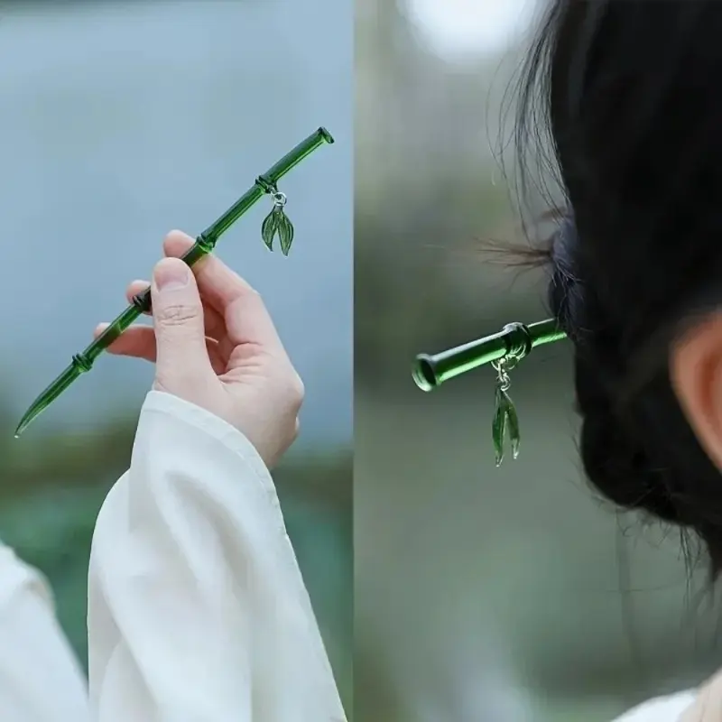 2pcs Retro Bamboo Disc Hair Needles Chinese Fashion Hairpins with High-Grade Resin for Women Daily Hair Accessories