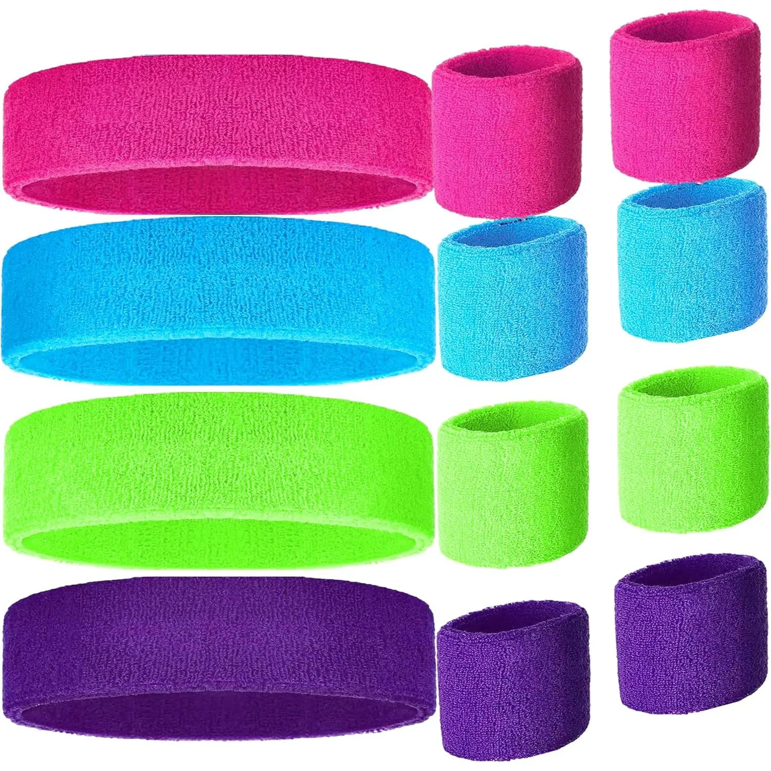 80s Neon Headbands and Wristbands Set Sweatbands for Sports Women Men