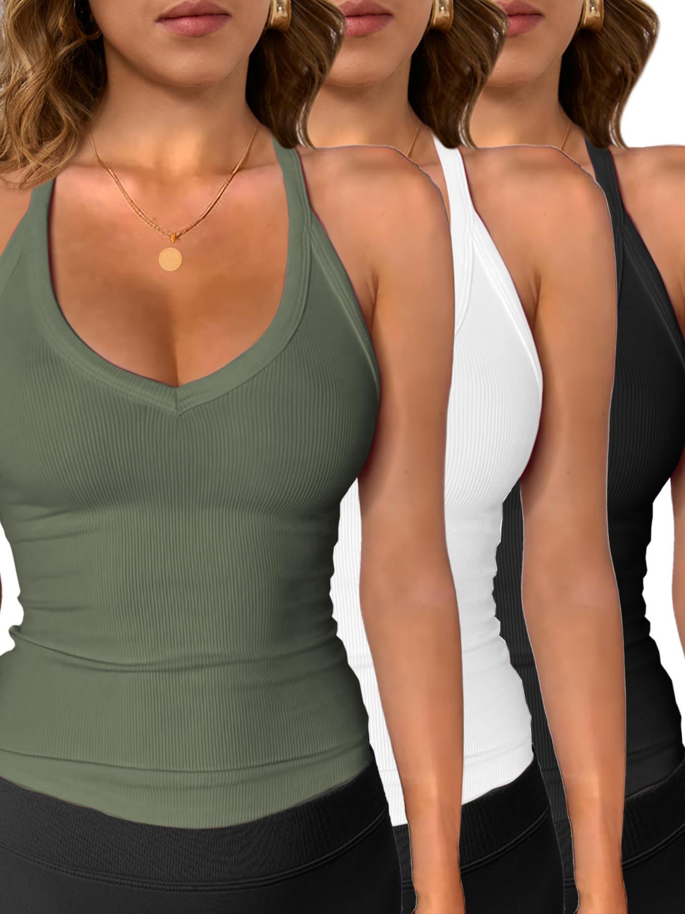 Women's Solid V Neck Ribbed Tank Top, Casual Comfy Cami, Casual Sleeveless Top for Daily Wear, Ladies Clothes for All Seasons