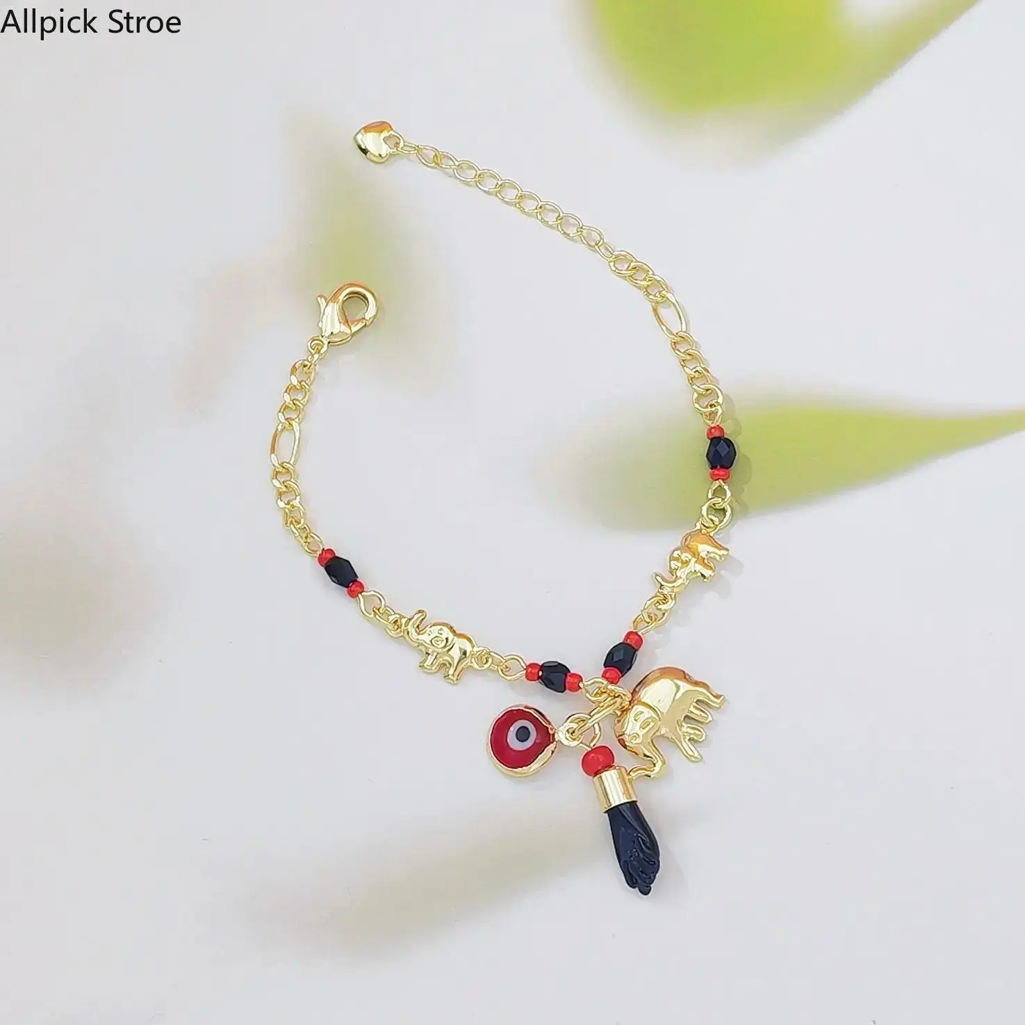 Gold Plated Evil Eye Charm Bracelet for Women, Adjustable Elephant Lucky Bracelet, Dainty Stackable Jewelry for Summer Outfits, Layering & Everyday Wear
