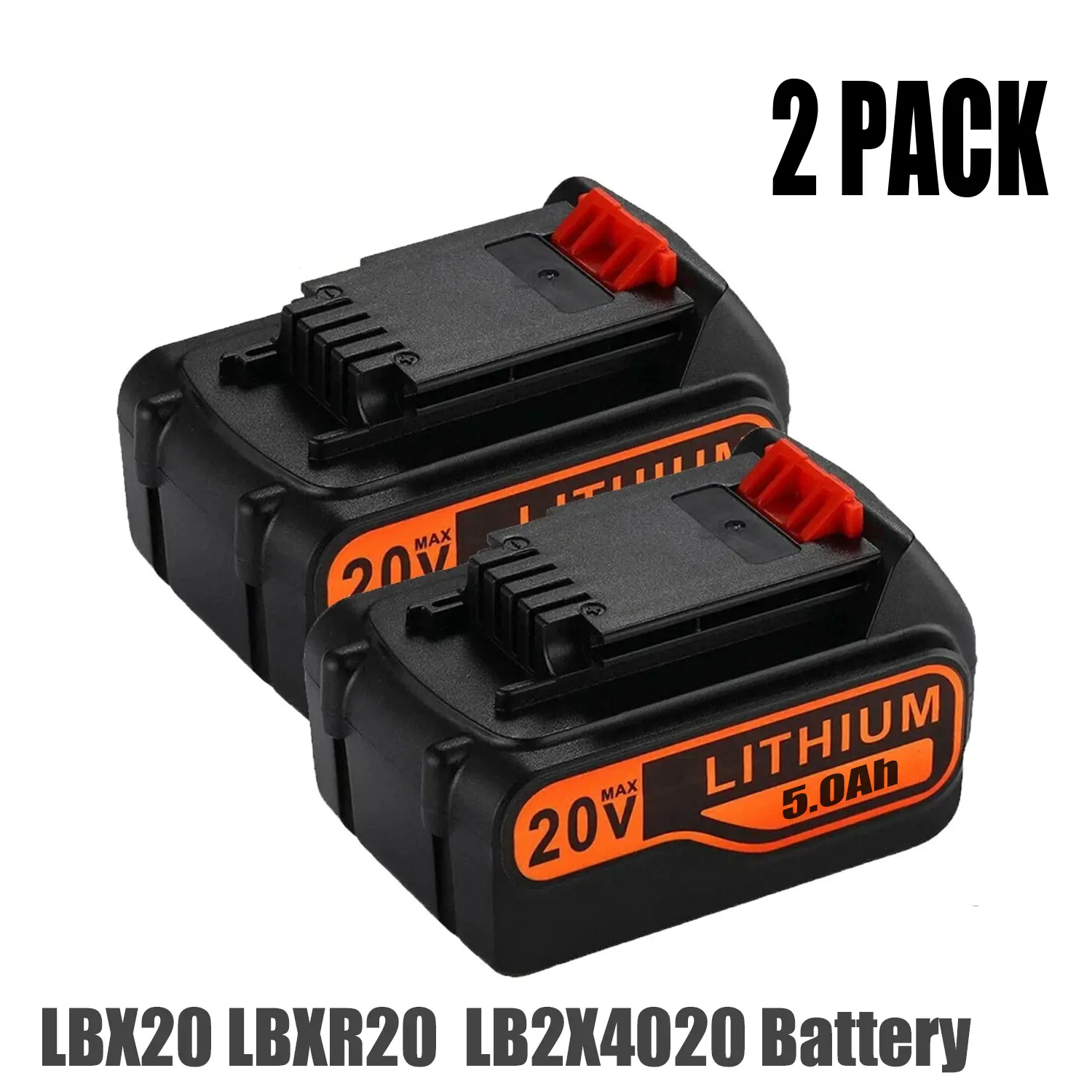 MYIYAE 2-Pack 20V Max 5.0Ah Replacement Battery for Black+Decker LB2X4020, LBXR2520, LBXR2020, LBX20, LB2X3020, Compatible with 20V Max Tools LCC221, LST201, LST220, LST300, BDCI20C, LPP120, MTC220, 20V 5.0Ah, High Capacity