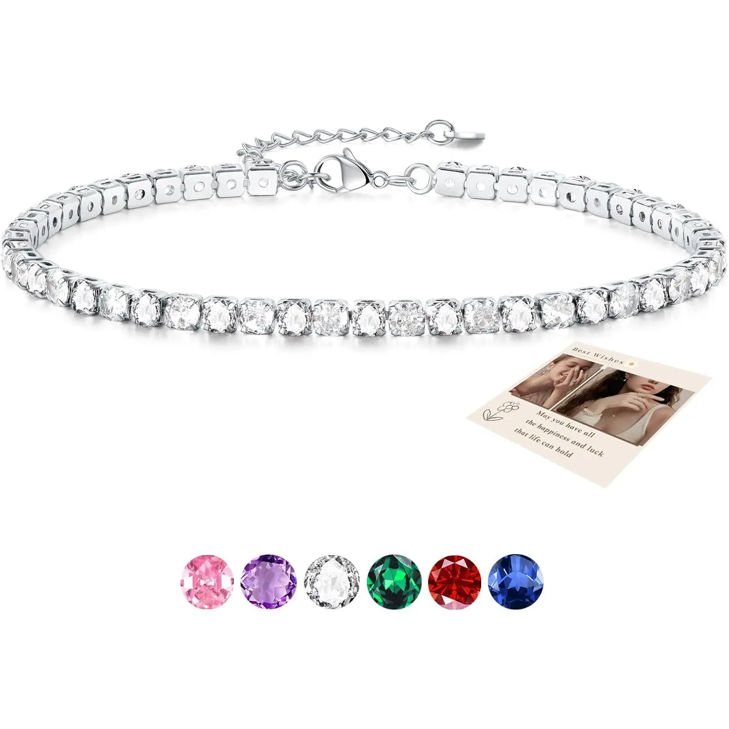 Ankle Bracelet for Women, Adjustable Slider Anklet Sparkling Cubic Zirconia Summer Ankle Chain Anniversary Birthday Graduation   for Women Men with  Card & Box