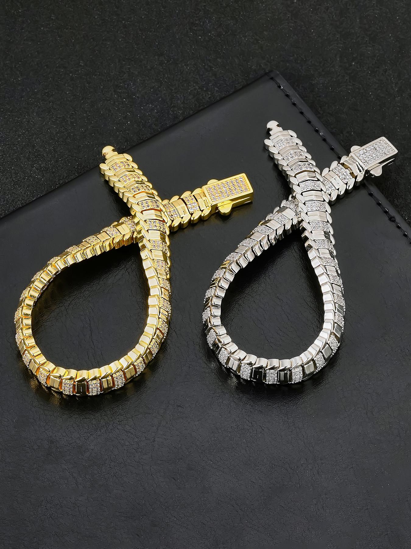 ICED CHICS 9mm Snake Bone Hip Hop Bracelet with Sparkling Synthetic Gemstones, Cubic Zirconia Bracelet, Rhinestone Bracelet, Unisex Luxury Jewelry Gift, Fashionable Accessory for All Occasions