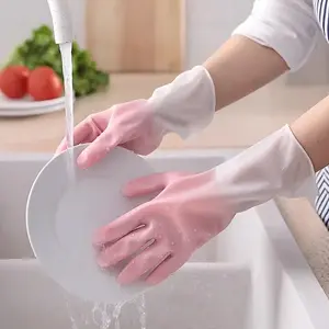Gradient Two-Tone Waterproof Gloves, Reusable Durable Rubber Kitchen Gloves, Oilproof Anti-Slip Gloves, Unisex Large Gloves for Laundry