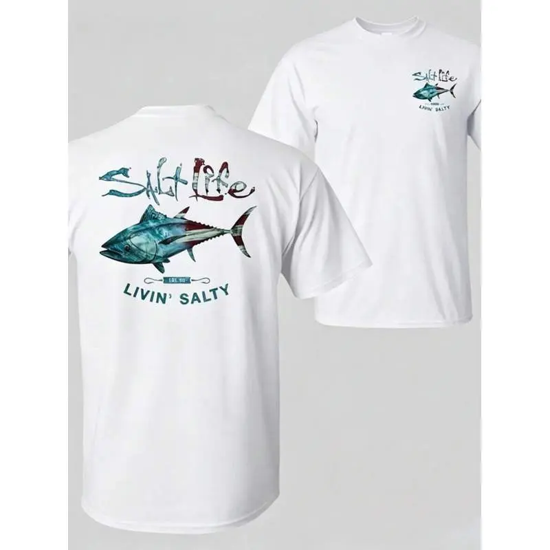 Salt Lifestyle Fishing T-Shirt, Deep-Sea Fishing Tee With Tuna Print, Soft Cotton Nautical Lifestyle Apparel, Saltwater Fishing Shirt