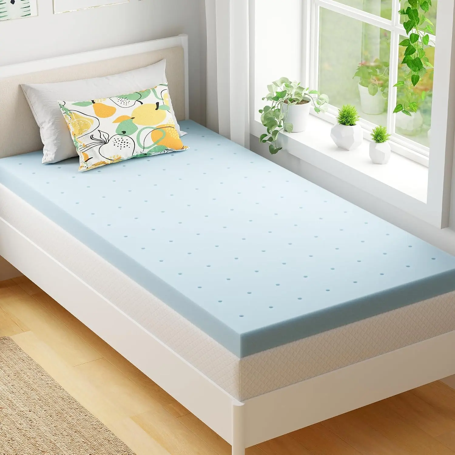 2 Inch Twin Memory Foam Mattress Topper, Cooling Gel Infused & Pressure Relieving Pad in a Box, Dorm Room Essentials, CertiPUR Certified, Blue