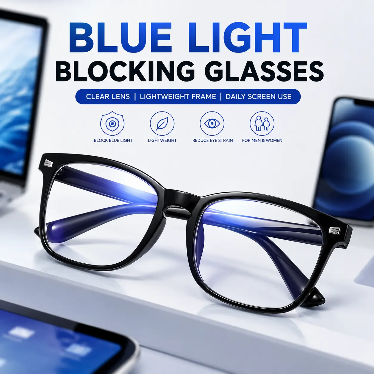 Retro Square Bluelight Glasses for Men Women, Non-Prescription Computer Eyewear with Lightweight TR90 Frame, Anti-Glare UV Protection, Square Frame Eyeglasses, Trendy Square Frames