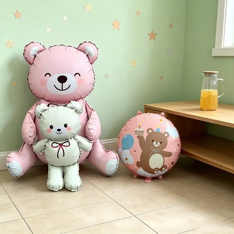 2pcs 37 Inch Bear Baby Ball Shape Balloon Base, Birthday Party Atmosphere Decor, Party Decoration, Room Setup, Choking Hazard Warning, Birthday Party Decorations